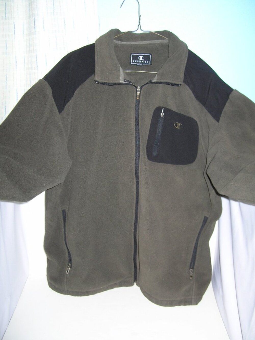 Champion Men's Fleece Zippered Jacket Olive Green Black 3 Pockets XL 55